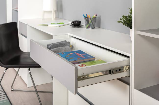 Стол компьютерный с верхней полкой и комодом Торонто цвет белый шагрень/стальной серый