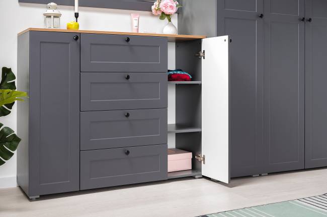 Комод Остин 16.221 с тумбой две дверки цвет серый графит/дуб крафт золотой