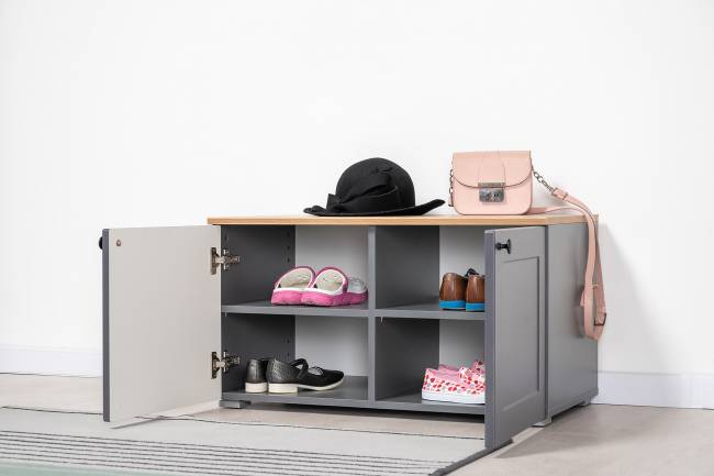 Комод Остин 16.221 с тумбой две дверки цвет серый графит/дуб крафт золотой