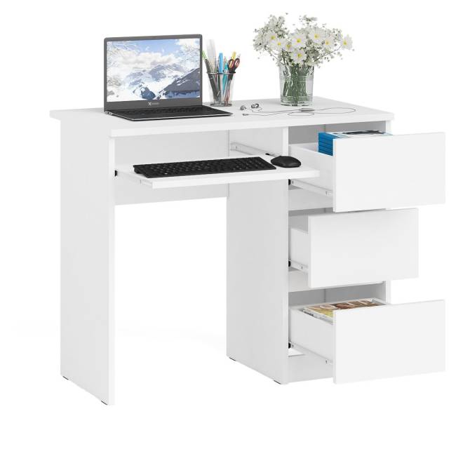 Стол компьютерный три ящика Мори МС-6 правый цвет белый
