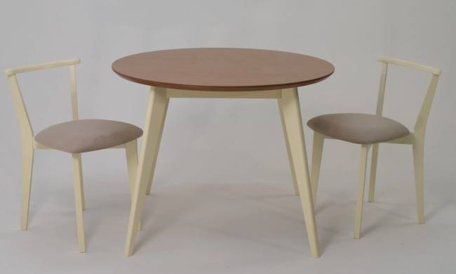 Стол Сканди К 90 слоновая кость/натур со стульями Франк слоновая кость велюр бежевый