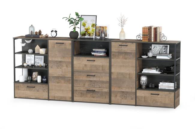 Два комода с ящиком и дверкой и комод с тремя ящиками Трувор цвет дуб гранж песочный/интра