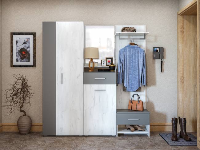 Юнона Вешалка, цвет дуб белый/серый шифер