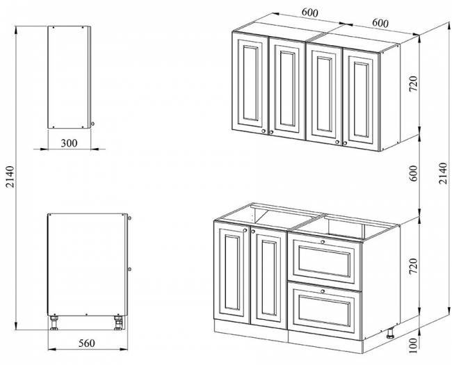Кухня 1.2 х 2.14 м, массив сосны, без покраски
