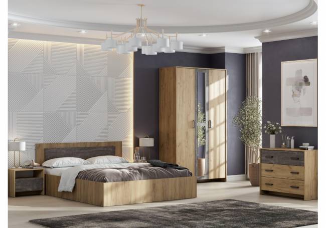 Комод Taika дуб золотой / камень темный