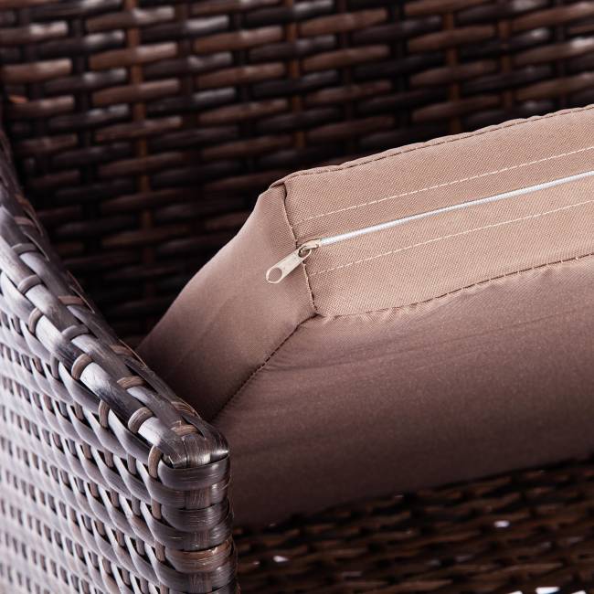 Лаундж сет (диван+2кресла+столик+подушки) (mod. 210013 А) пластиковый ротанг, 107х60х83см/60х60х83см/79,5х45,5х34см, темно-коричневый, ткань DB-18 серый