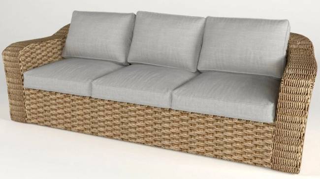 Диван 3-х местный "Премьер", из искусственного ротанга, Песочный, серый