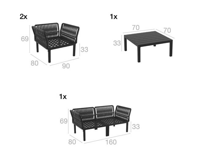 Комплект пластиковой мебели Portofino Lounge черный, темно-серый