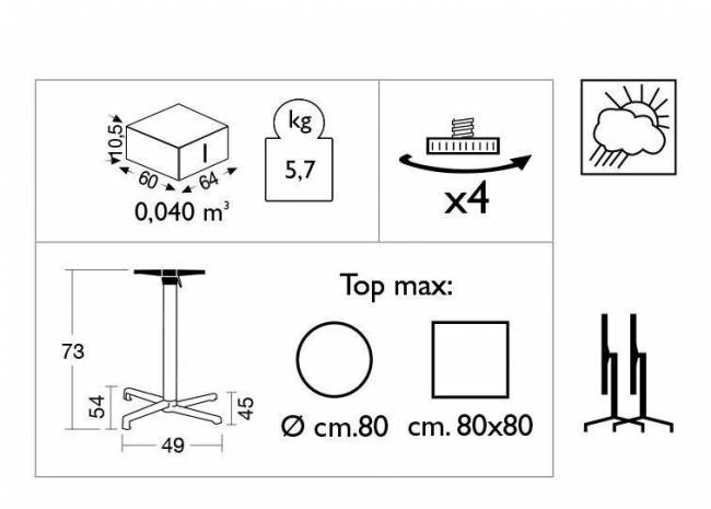 Стол ламинированный обеденный складной Domino белый, цементный 700х700х740 мм