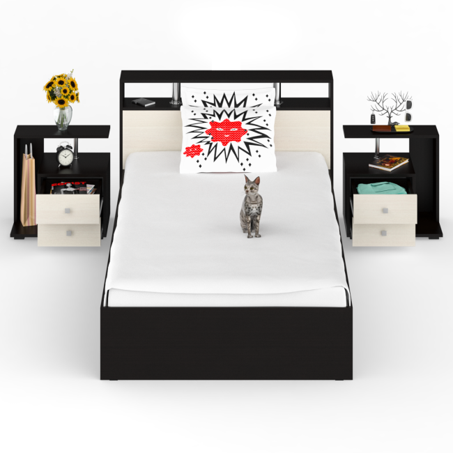 Кровать 1200 Камелия + две тумбы цвет венге/дуб лоредо