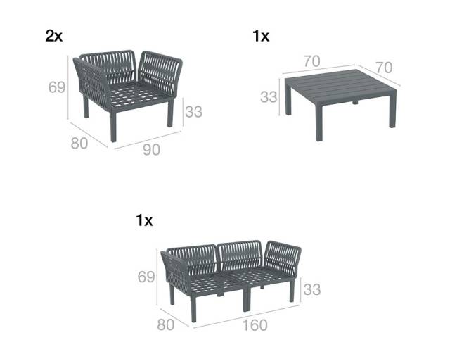 Комплект пластиковой мебели Portofino Lounge темно-серый, темно-серый Комплект пластиковой мебели Portofino Lounge темно-серый, темно-серый