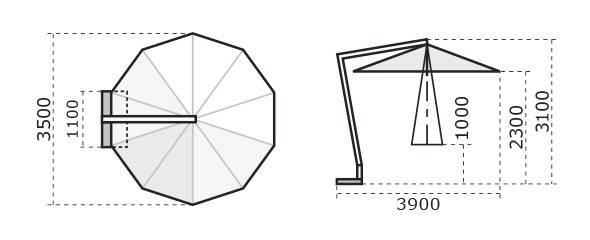 Зонт профессиональный Ø3.5 м Torino Braccio имитация ироко, слоновая кость Ø3500 мм