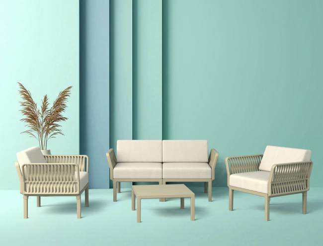 Комплект пластиковой мебели Portofino Lounge бежевый, бежевый Комплект пластиковой мебели Portofino Lounge бежевый, бежевый