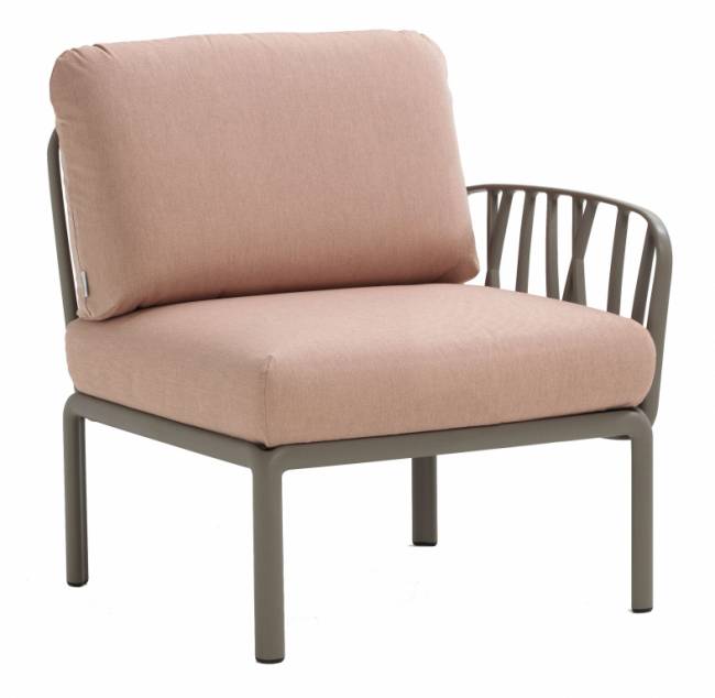 Модуль правый/левый пластиковый с подушками Komodo Elemento Terminale DS/SX тортора, розовый 745х780х900 мм Модуль правый/левый пластиковый с подушками Komodo Elemento Terminale DS/SX тортора, розовый 745х780х900 мм