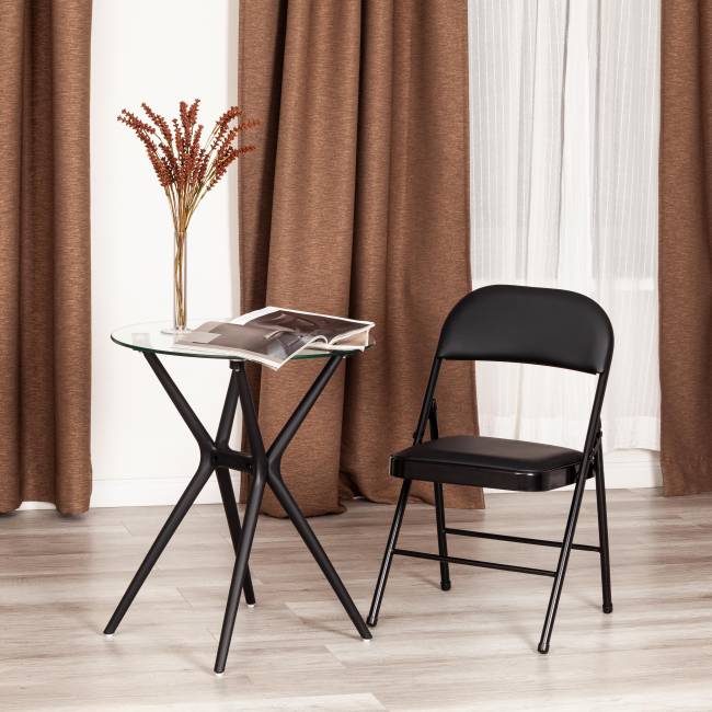 Стул складной Фолдер/Folder (мод.3022G)/1 шт. в упаковке каркас: металл, сиденье/спинка: экокожа, 46.5х47.5х79см, черный/черный черный каркас: металл, сиденье/спинка: экокожа