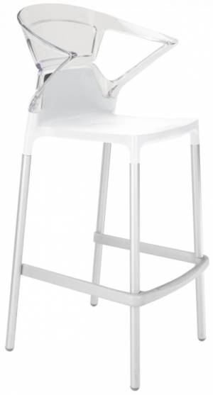 Кресло пластиковое барное Ego-K Bar сатинированный алюминий, белый, прозрачный 560х550х1100 мм