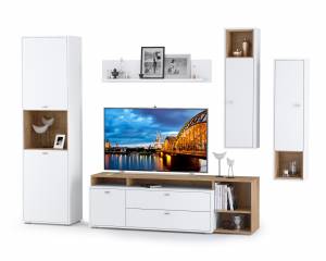 Стенка для гостиной Бэль № 04, цвет дуб крафт золотой/белый премиум