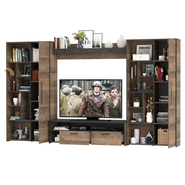 Большая стенка в гостиную в лофт стиле Трувор № 75 цвет дуб гранж песочный/интра