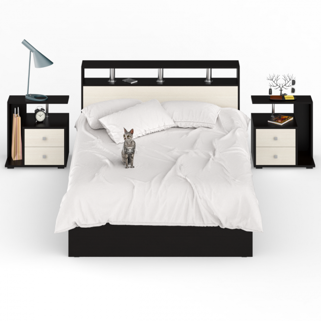 Кровать 1400 Камелия + две тумбы цвет венге/дуб лоредо