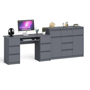 Двухтумбовый стол компьютерный МС-2 с ящиками и тумба-комод МК1200.4 Мори цвет графит