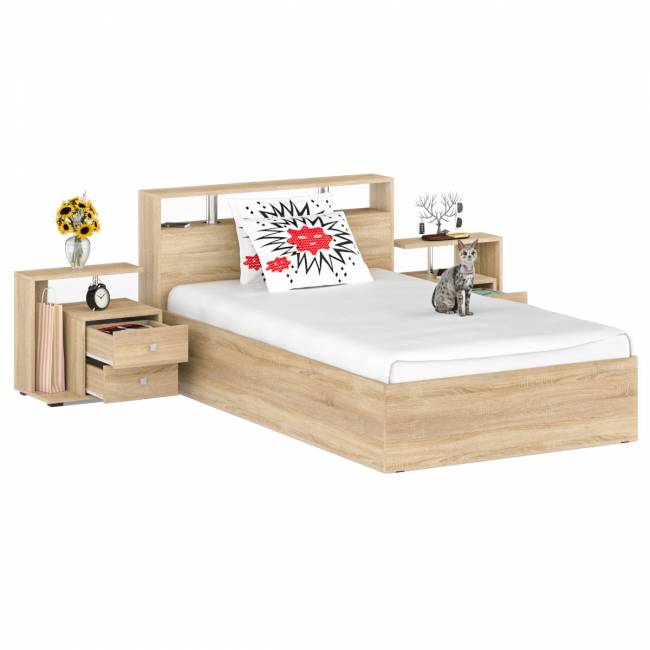 Кровать 1400 Камелия + две тумбы цвет дуб сонома