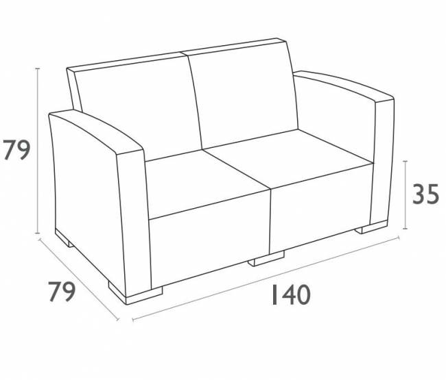 Диван пластиковый плетеный двухместный с подушками Monaco Lounge коричневый 1400х790х790 мм