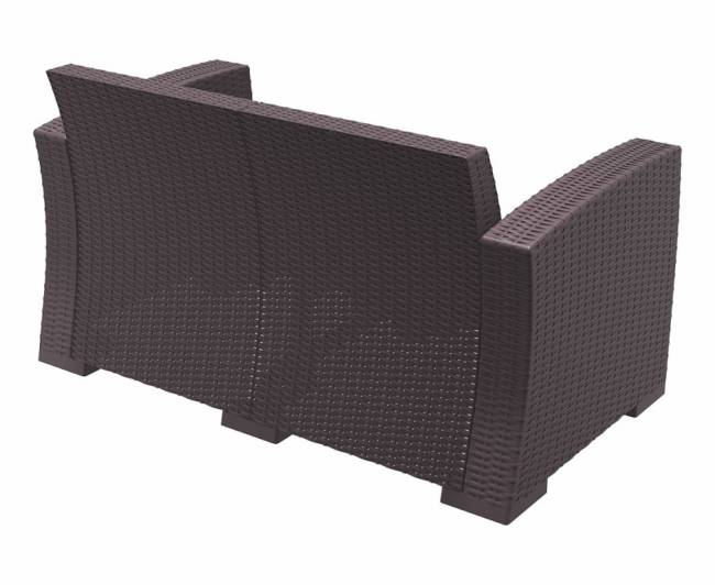 Диван пластиковый плетеный двухместный с подушками Monaco Lounge коричневый 1400х790х790 мм