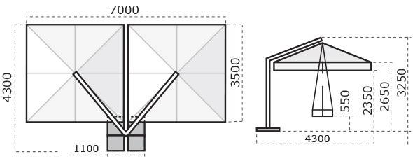 Зонт профессиональный двухкупольный 3.5х7 м Alu Double Starwhite белый, бордовый 3500х7000 мм