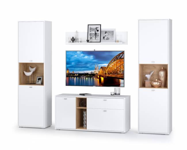 Стенка в гостиную Бэль № 10, цвет дуб крафт золотой/белый премиум