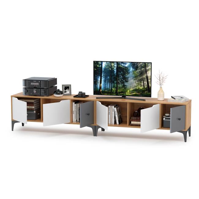 Две тумбы под ТВ Вайс цвет дуб золотой/тёмно-серый/МДФ милк софт