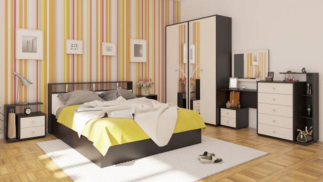 Кровать 1600 Камелия + две тумбы цвет венге/дуб лоредо