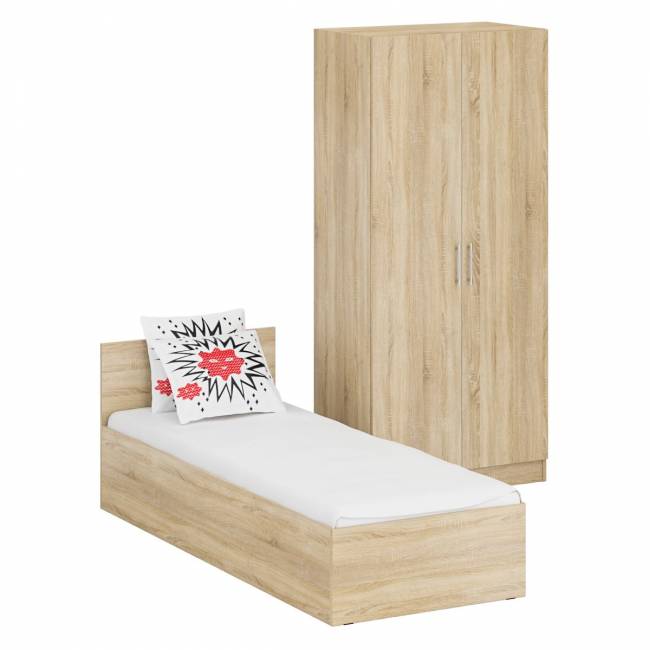 Кровать односпальная 800 со шкафом для одежды 2-х створчатым Стандарт цвет дуб сонома