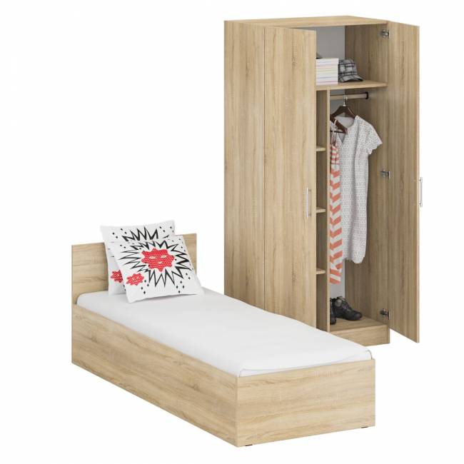 Кровать односпальная 800 со шкафом для одежды 2-х створчатым Стандарт цвет дуб сонома