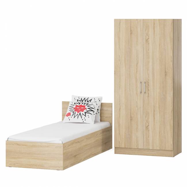Кровать односпальная 800 со шкафом для одежды 2-х створчатым Стандарт цвет дуб сонома
