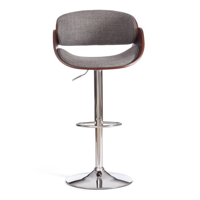 Стул барный Ландо/Lando (мод.4036) металл/дерево/ткань, 59х51х93-114см, высота сиденья 62-83см, серый/орех/хром, Аймкаса 28 орех темный, серый металл/дерево/ткань
