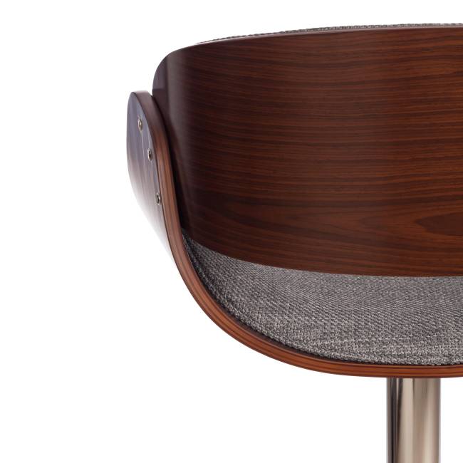 Стул барный Ландо/Lando (мод.4036) металл/дерево/ткань, 59х51х93-114см, высота сиденья 62-83см, серый/орех/хром, Аймкаса 28 орех темный, серый металл/дерево/ткань