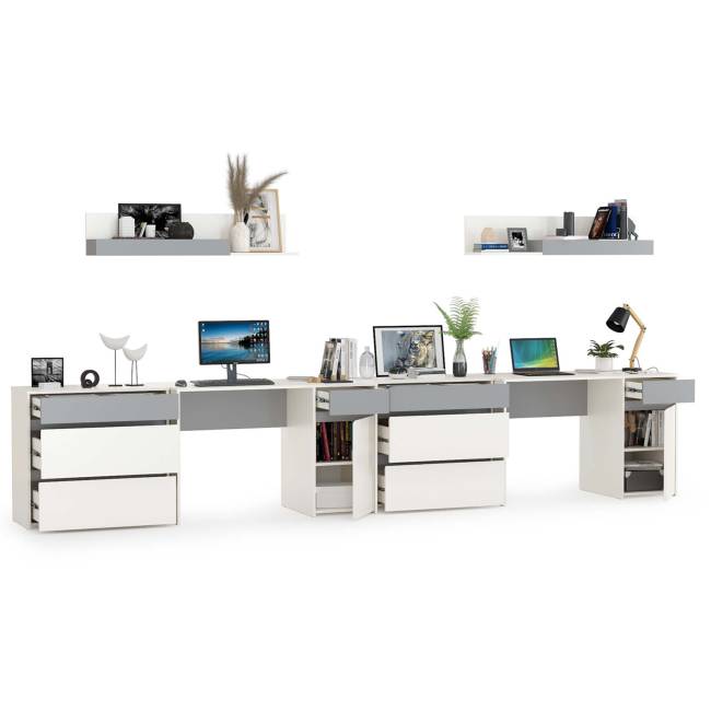 Мебель в детскую для учёбы Торонто цвет белый шагрень/стальной серый