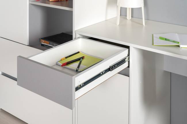 Мебель в детскую для учёбы Торонто цвет белый шагрень/стальной серый