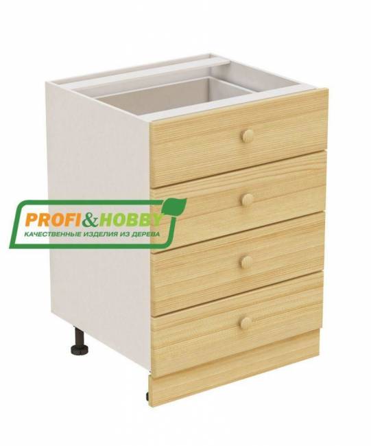Тумба 4 ящика 600х530х720 + фасад сосна бесцветный лак