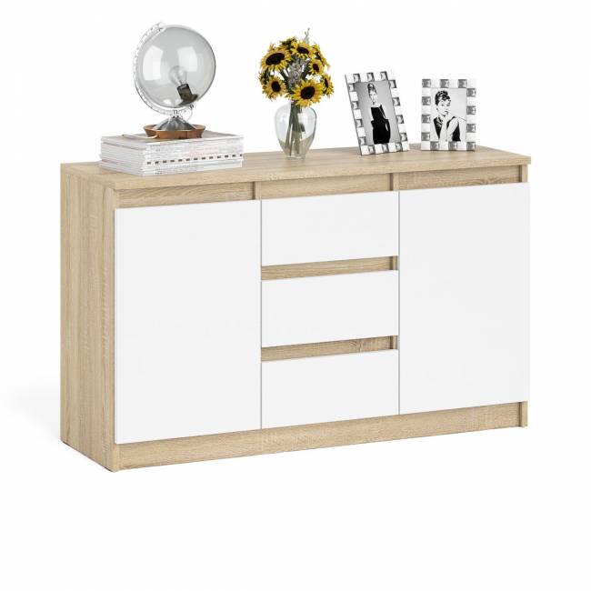Комод-тумба три ящика и две дверки Мори МК1200.3 цвет дуб сонома/белый
