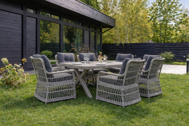Обеденный комплект ISABELLA из искусственного ротанга (серый) Обеденный комплект ISABELLA из искусственного ротанга (серый)