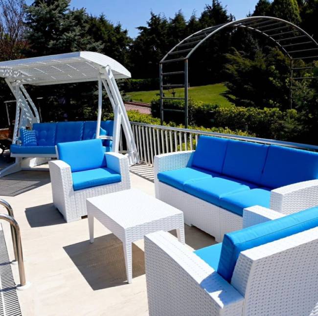 Качели пластиковые плетеные с подушкой Hawaii белый 2250х1640х2020 мм