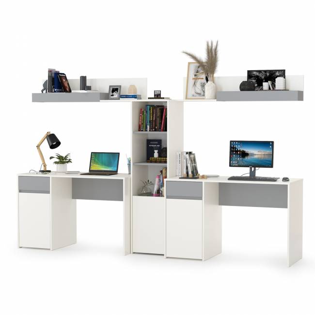 Мебель в детскую для двоих детей Торонто № 16 цвет белый шагрень/стальной серый