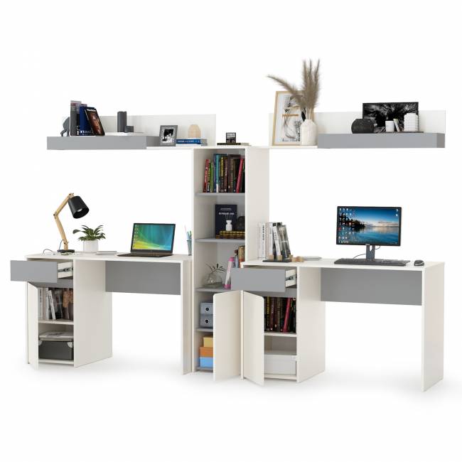 Мебель в детскую для двоих детей Торонто № 16 цвет белый шагрень/стальной серый