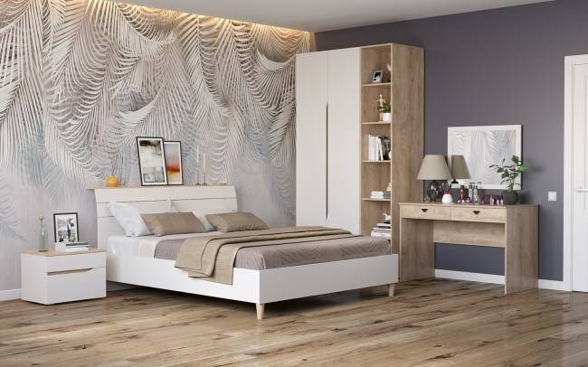 Кровать Муссон 11.41 цвет белый/дуб эндгрейн элегантный