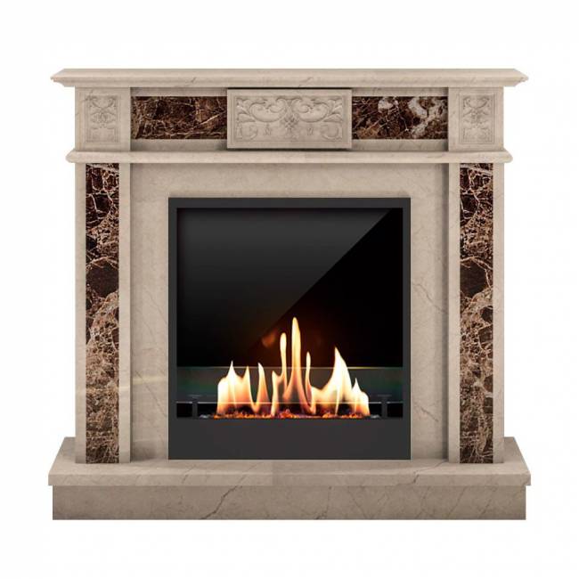 Биокамин в мраморном портале SteelHeat Vienna M (Стекло + Стемалит)