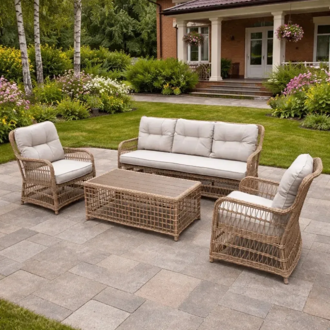 Лаунж-зона ALBERT из круглого искусственного ротанга (соломенный) Лаунж-зона ALBERT из круглого искусственного ротанга (соломенный)