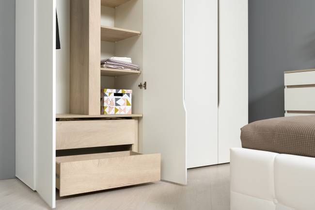 Комплект Муссон Шкаф + Стеллаж + Комод + Зеркало цвет белый/дуб эндгрейн элегантный Комплект Муссон Шкаф + Стеллаж + Комод + Зеркало цвет белый/дуб эндгрейн элегантный