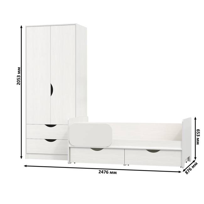 Кровать детская с ящиками со шкафом Уна цвет белый