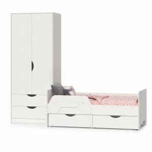 Кровать детская с ящиками со шкафом Уна цвет белый